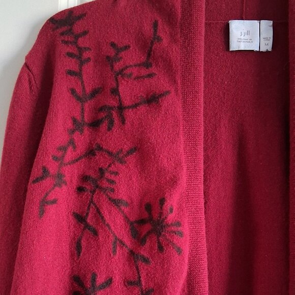 J.Jill Dark Red Floral Cashmere Blend Cardigan Women's Size M - Picture 4 of 15